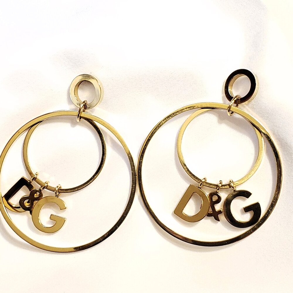 Authentic D&G Dolce & Gabbana Logo Charm Hoops - Stamped D&G and 80B